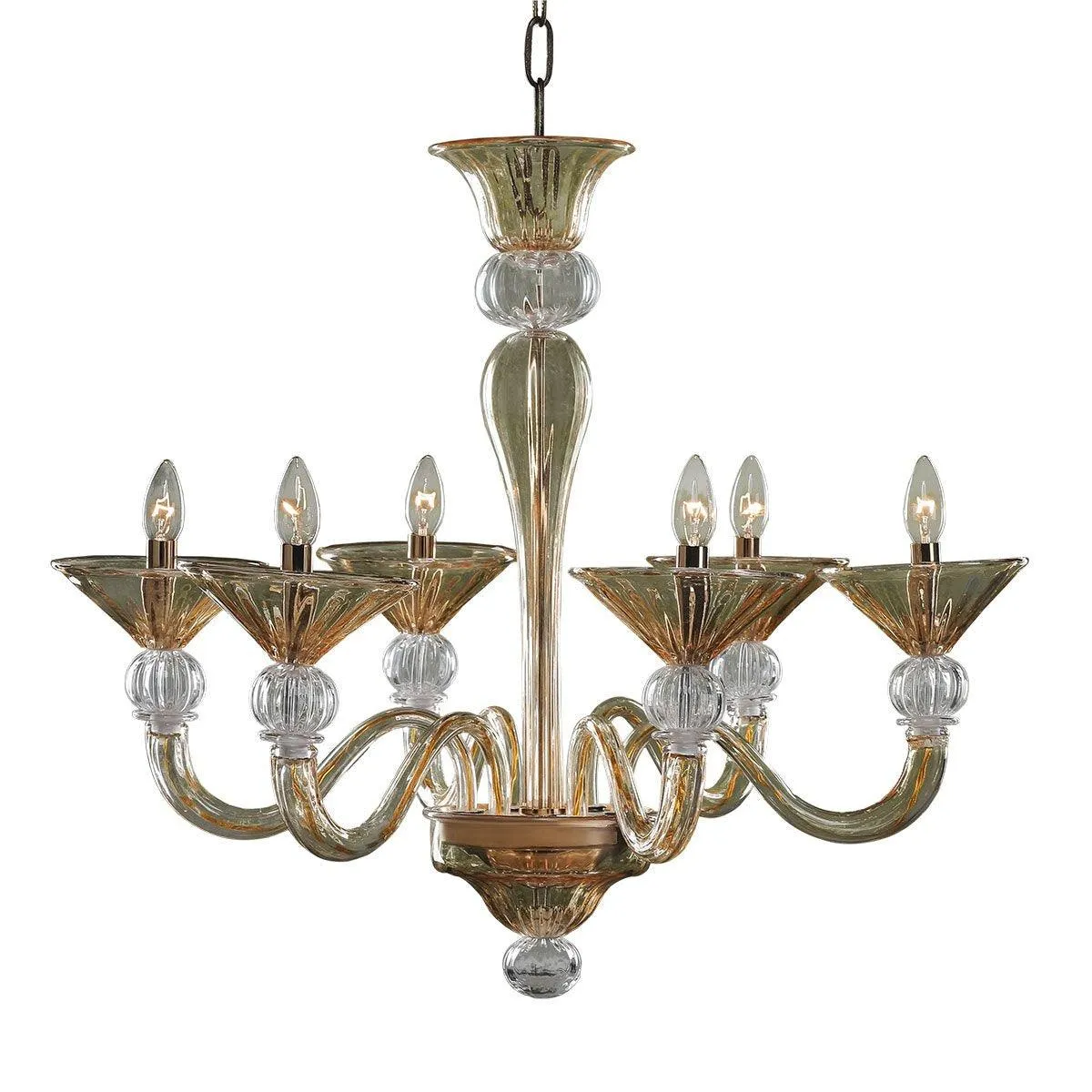 Murano Chandelier - 6 Bulbs - Amber transparent