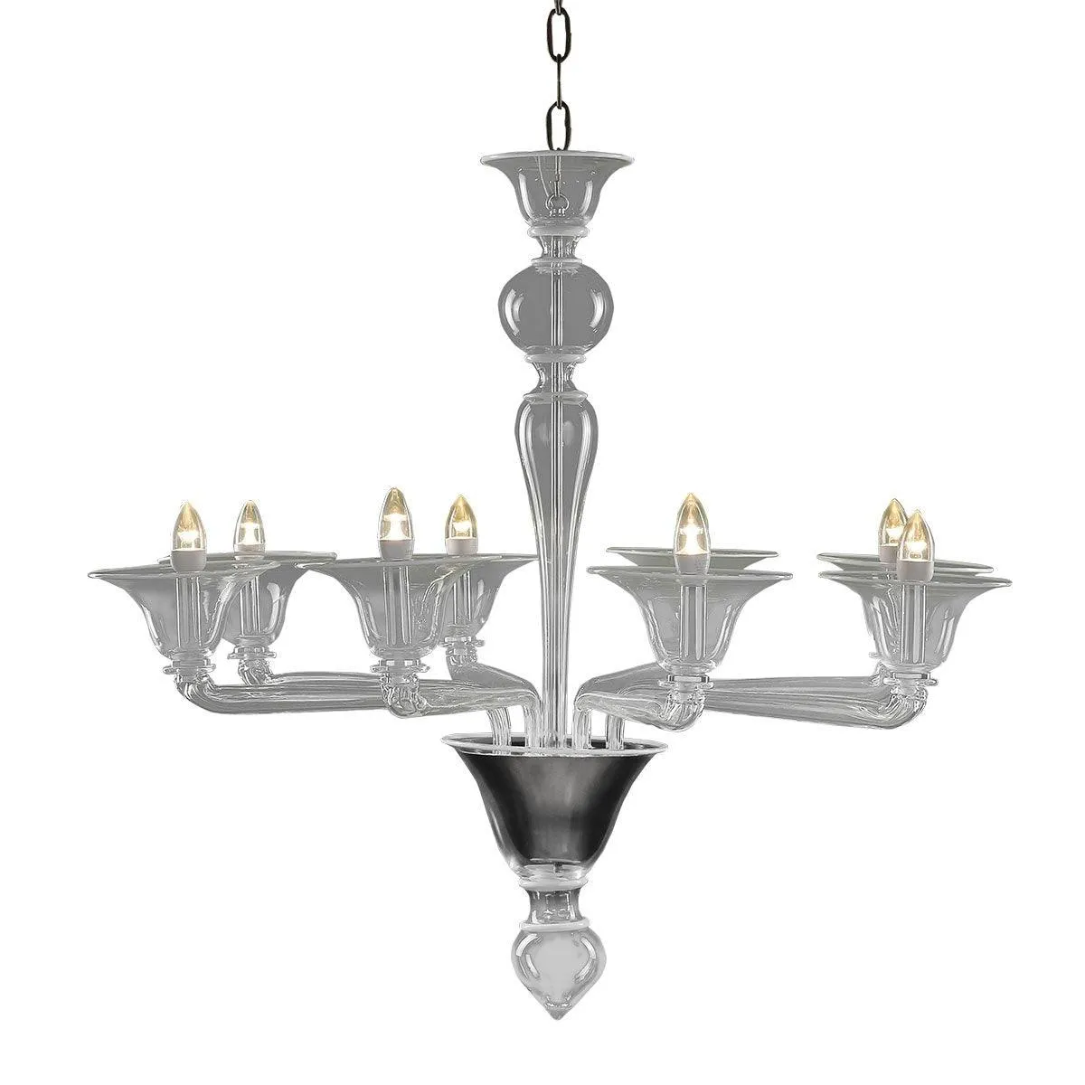Murano Chandelier - 8 Bulbs - Transparent and white
