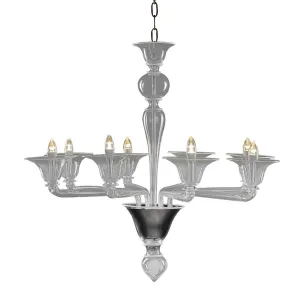Murano Chandelier - 8 Bulbs - Transparent and white
