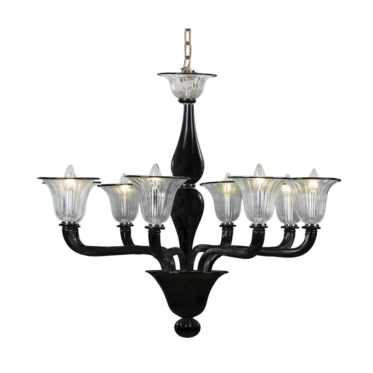 Murano Chandelier - 8 Bulbs - Transparent black