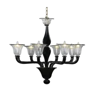 Murano Chandelier - 8 Bulbs - Transparent black