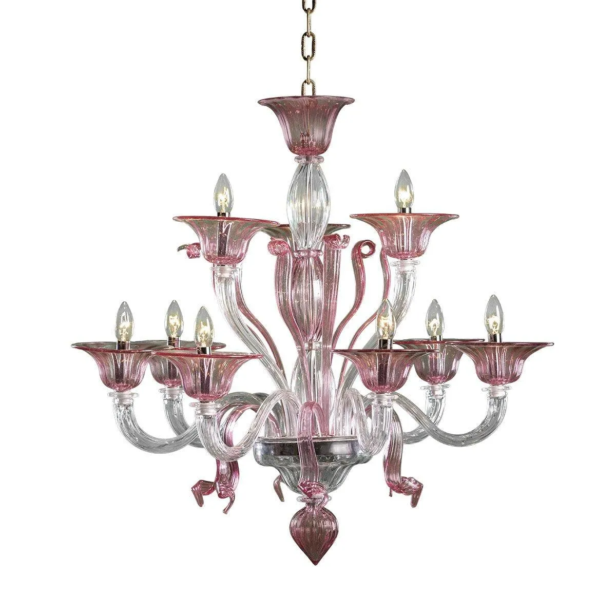 Murano Chandelier - 9 Bulbs - Rose