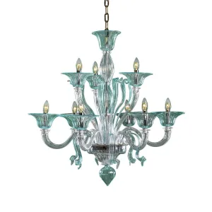 Murano Chandelier - 9 Bulbs - Water Green