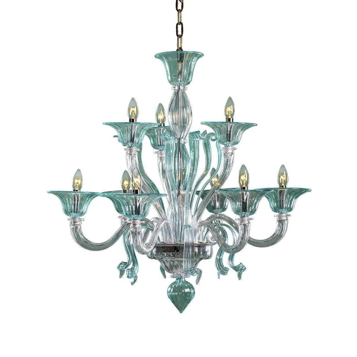 Murano Chandelier - 9 Bulbs - Water Green