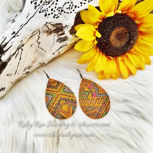 Mustard Aztec Leather Earrings