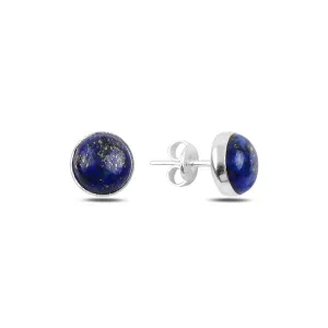 Natural Round lapis lazuli stud earrings in sterling silver