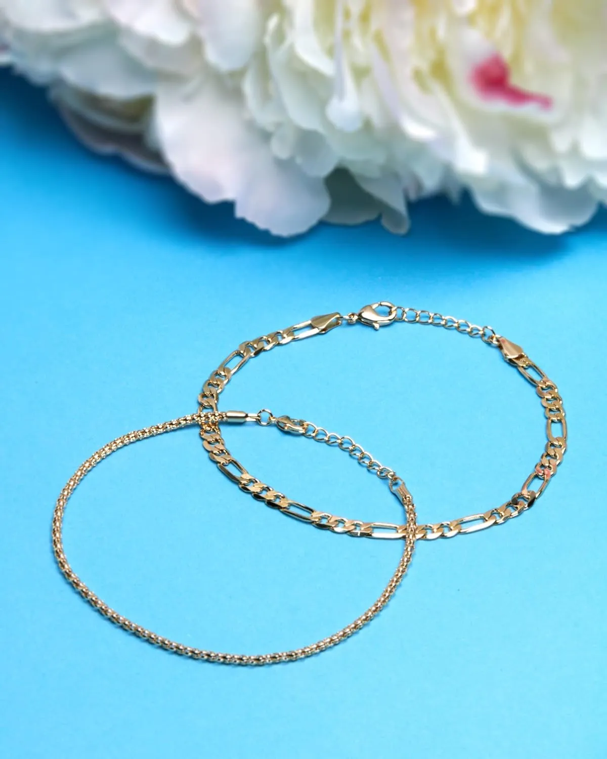 Nautica 14K Gold Plated Brass Anklet - Double Row Layered Chain Anklet for Women