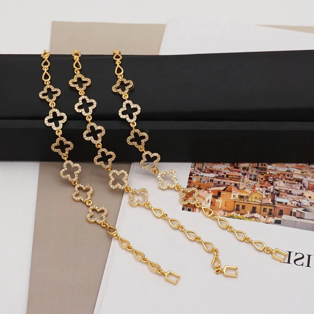 New Fashion Hot Sale Gold color Crystal Flower Charms Bracelets Bangles For Women