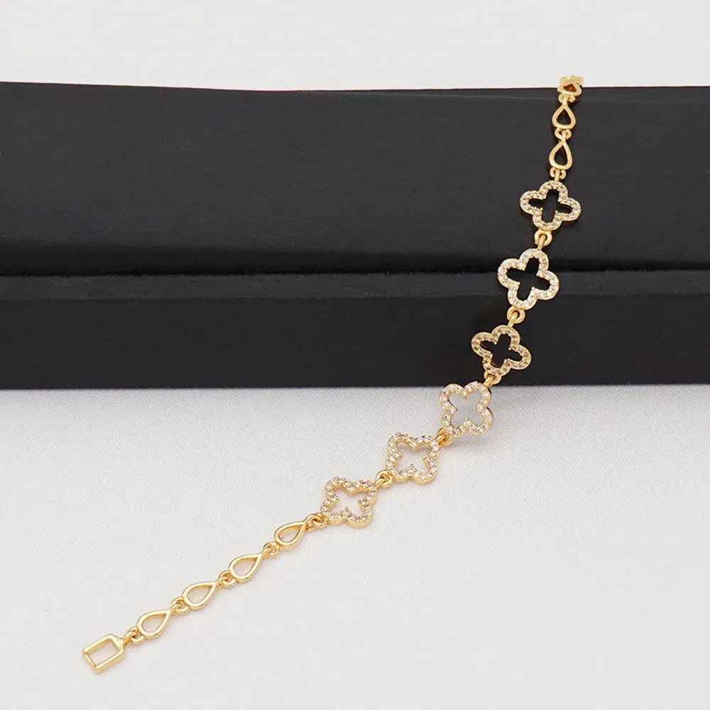 New Fashion Hot Sale Gold color Crystal Flower Charms Bracelets Bangles For Women