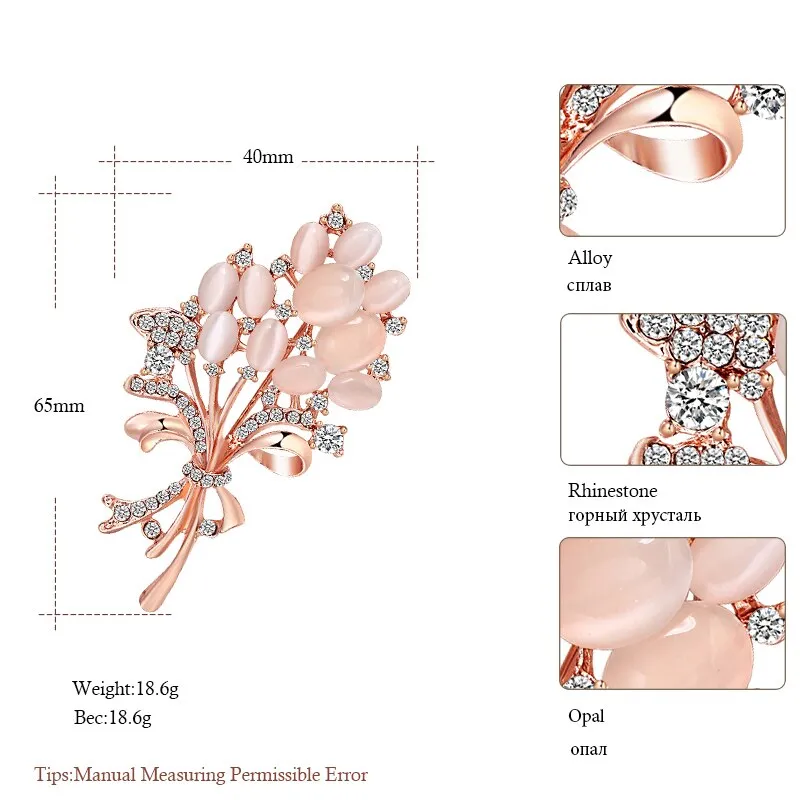 New Opal Crystal Brooches For Women Vintage Fashion Female Jewelry Gold Opal Flower Brooch Broches P