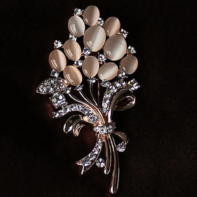 New Opal Crystal Brooches For Women Vintage Fashion Female Jewelry Gold Opal Flower Brooch Broches P