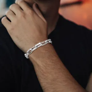 New Rectangle Chain Bracelets for Men Boys,Silver Color Stainless Steel Wristband