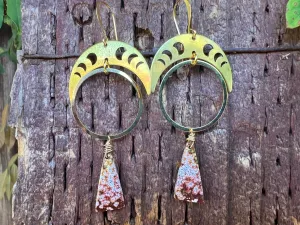Ocean jasper earrings, geometric earrings, brass earrings, gold statement dangles, fashion accessories