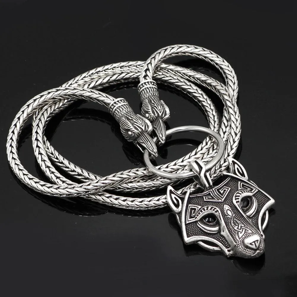 Odin's Raven with Thor's Hammer Pendant Chain Necklace