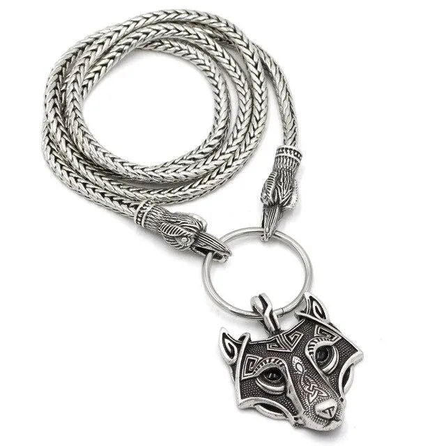 Odin's Raven with Thor's Hammer Pendant Chain Necklace