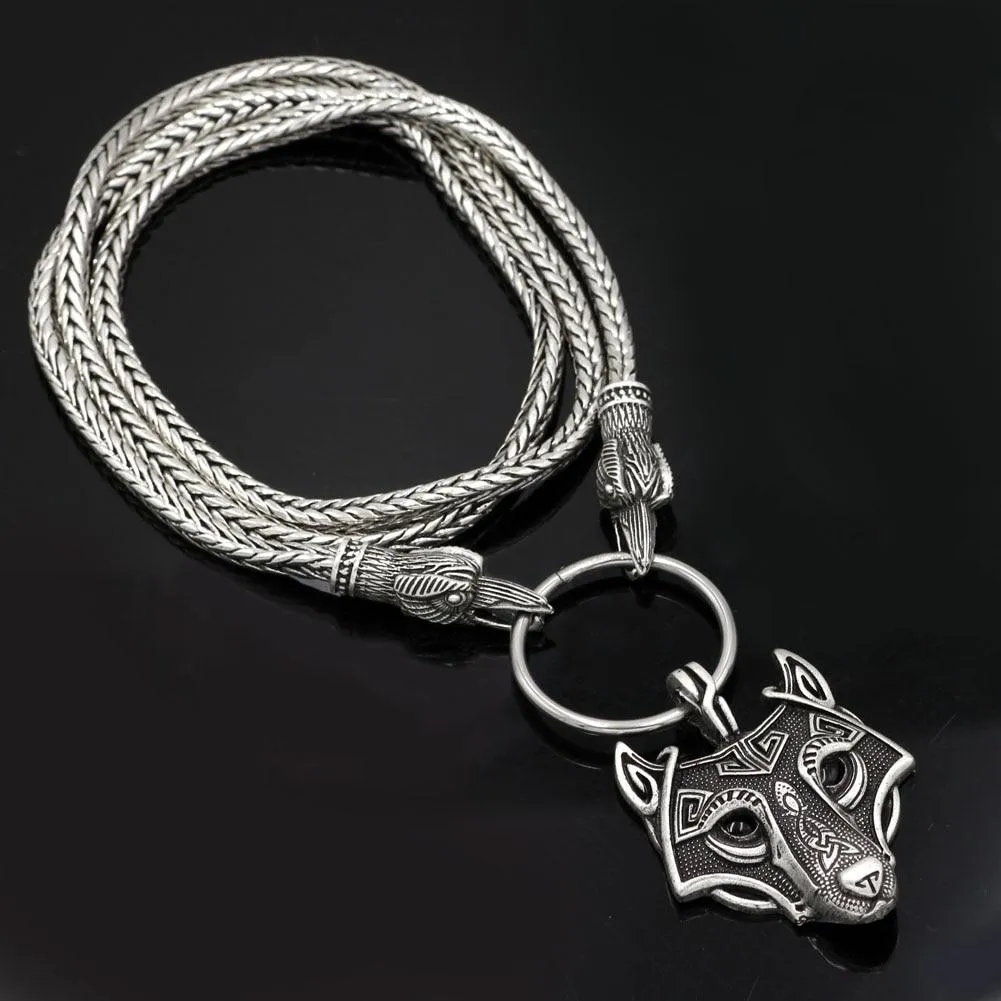 Odin's Raven with Thor's Hammer Pendant Chain Necklace