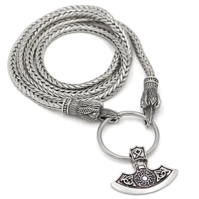 Odin's Raven with Thor's Hammer Pendant Chain Necklace