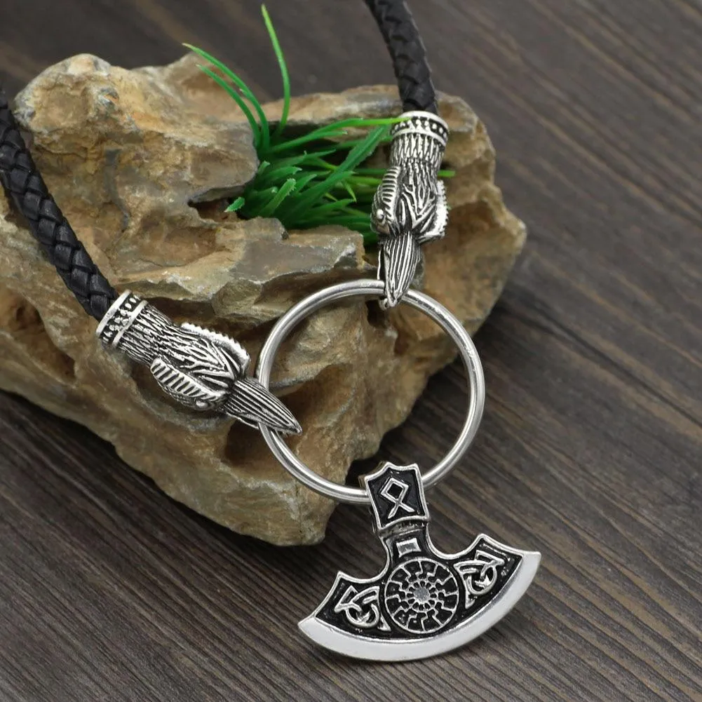 Odin's Raven with Thor's Hammer Pendant Chain Necklace