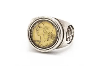 Old French Coin Ring - 5 Centimes Coin of France Ring