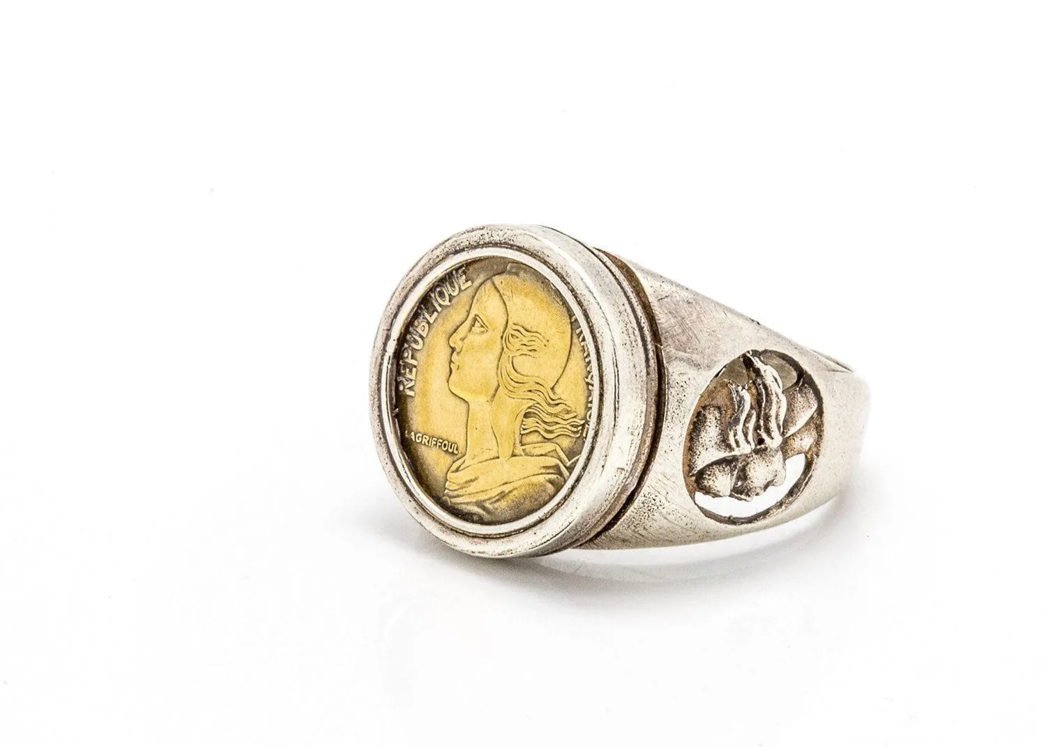 Old French Coin Ring - 5 Centimes Coin of France Ring