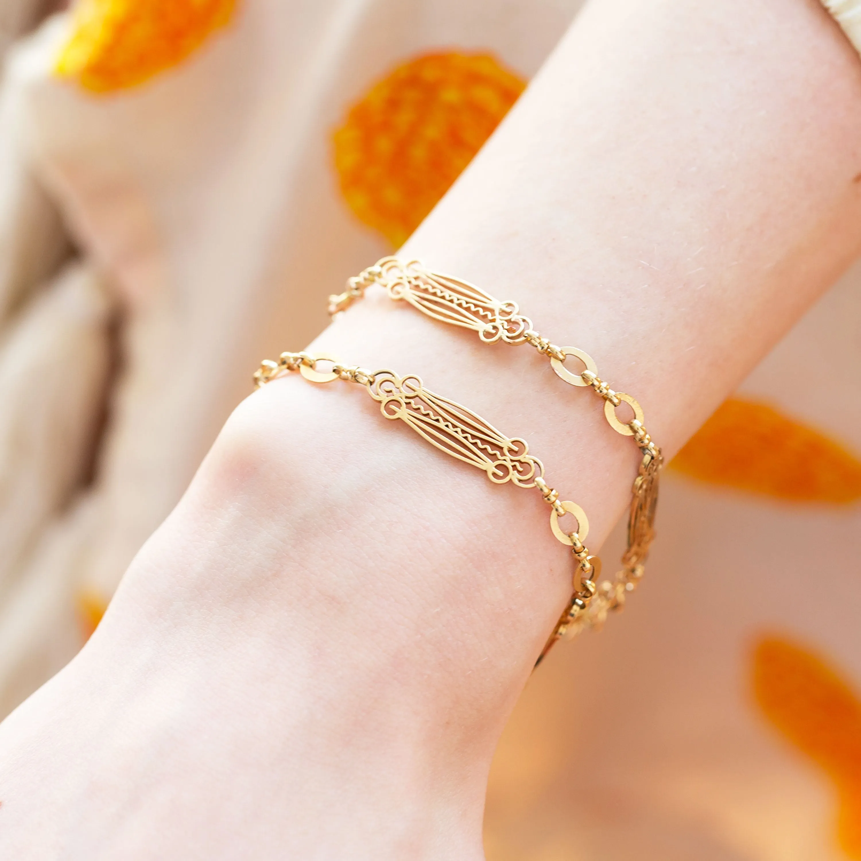 Ornate 14k Gold Chain Necklace And Convertible Bracelets