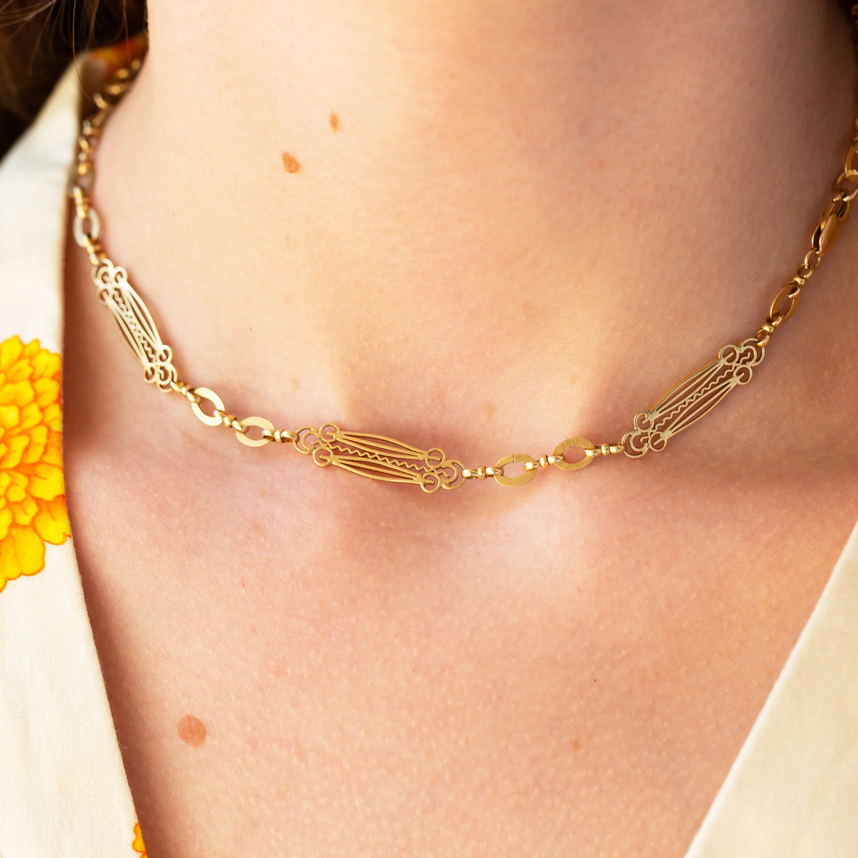 Ornate 14k Gold Chain Necklace And Convertible Bracelets