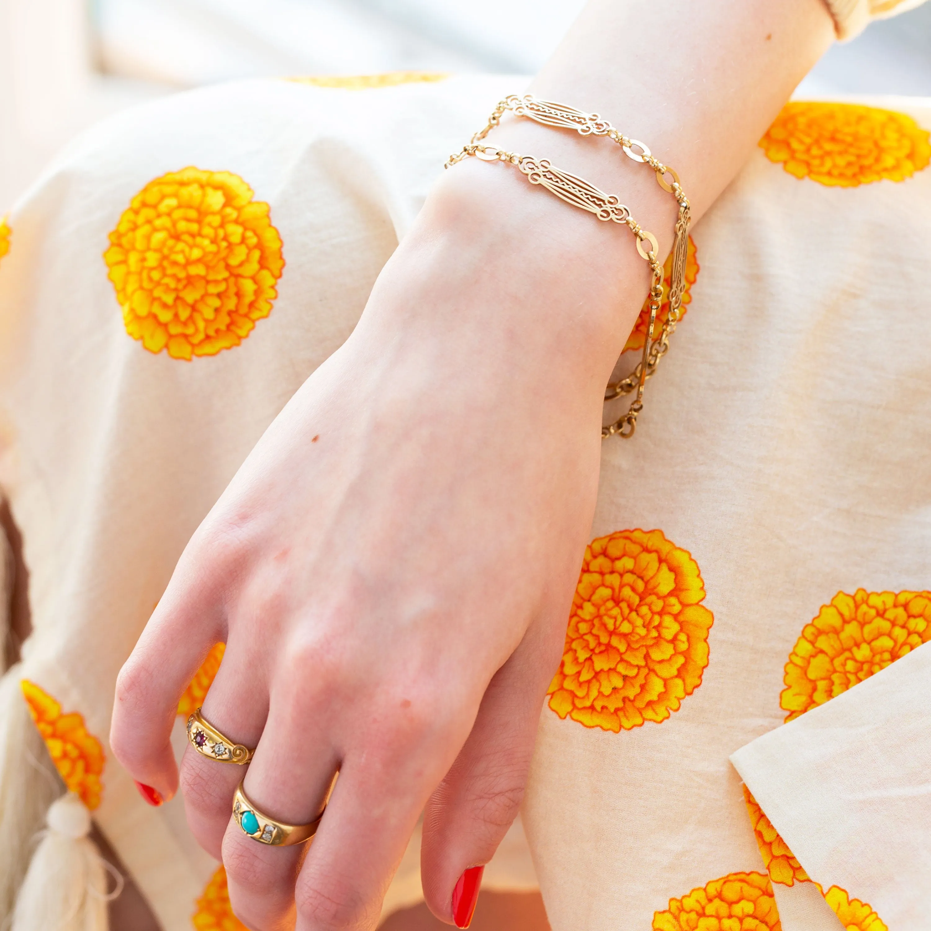 Ornate 14k Gold Chain Necklace And Convertible Bracelets
