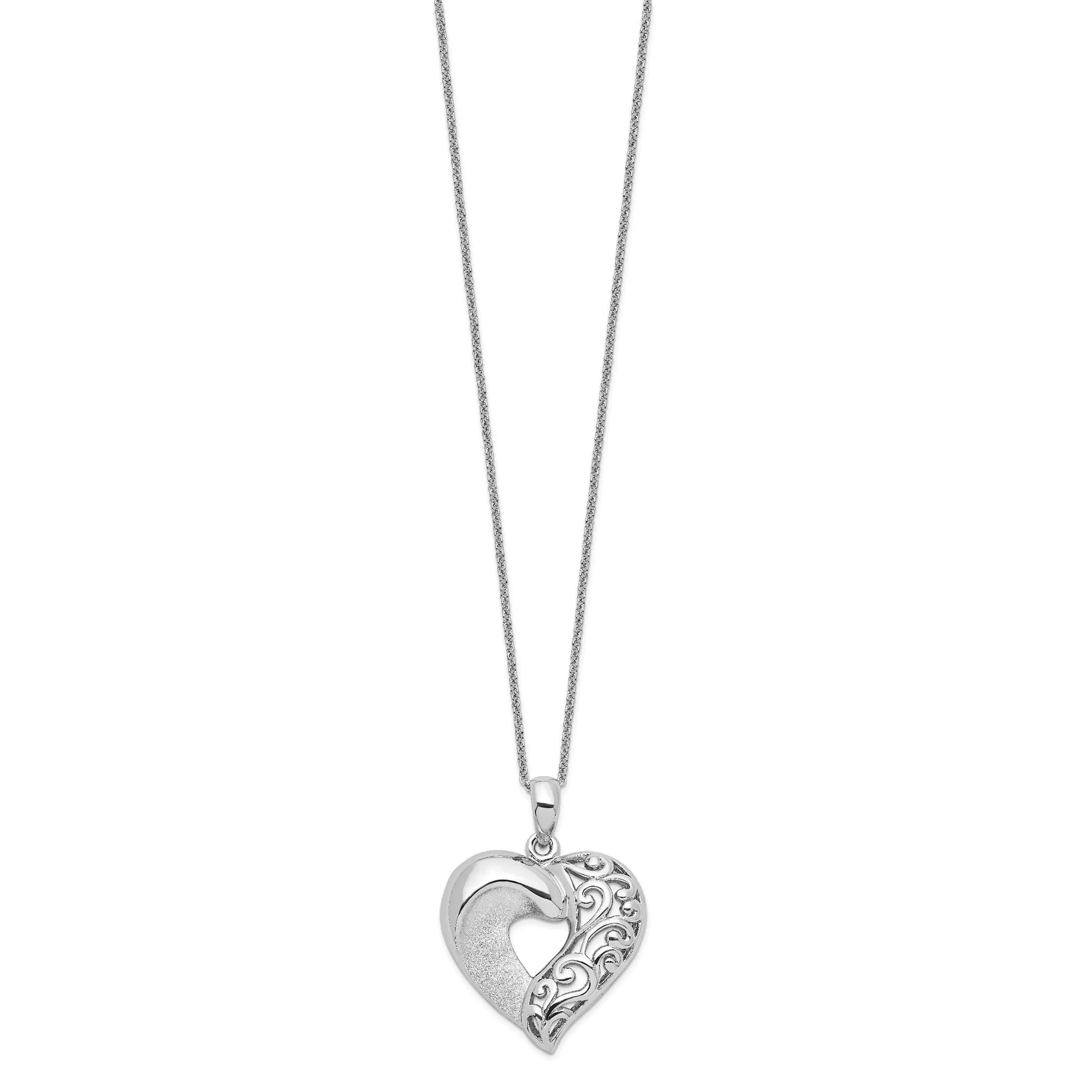 Ornate Metalwork Heart Pendant Necklace, Sterling Silver