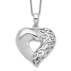 Ornate Metalwork Heart Pendant Necklace, Sterling Silver
