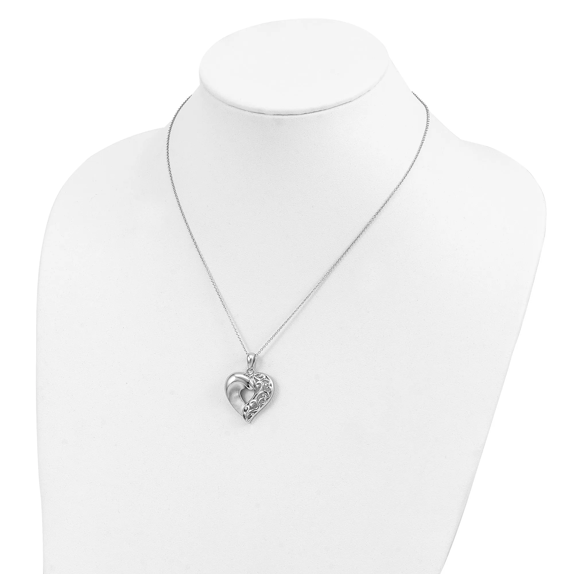 Ornate Metalwork Heart Pendant Necklace, Sterling Silver