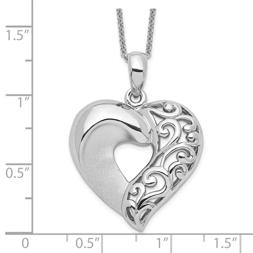 Ornate Metalwork Heart Pendant Necklace, Sterling Silver