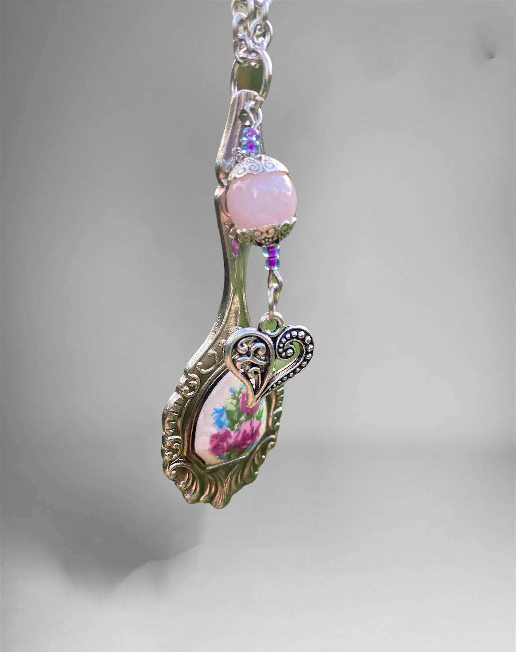 Ornate Rose Porcelain Souvenir Spoon Pendant