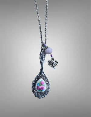 Ornate Rose Porcelain Souvenir Spoon Pendant