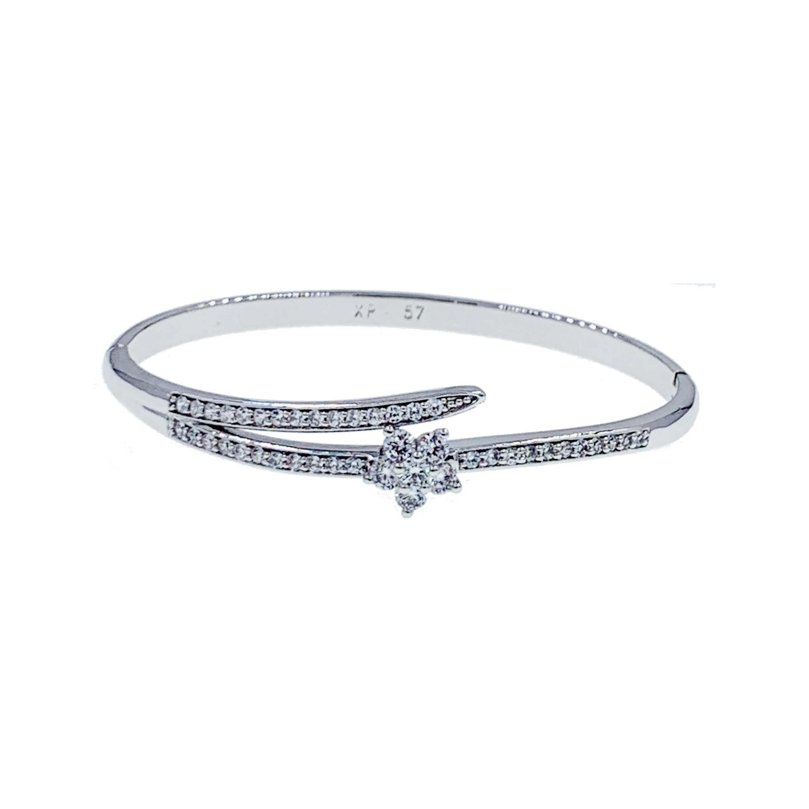 Paola Flower Cubic Zirconia Bangle Bracelet Silver