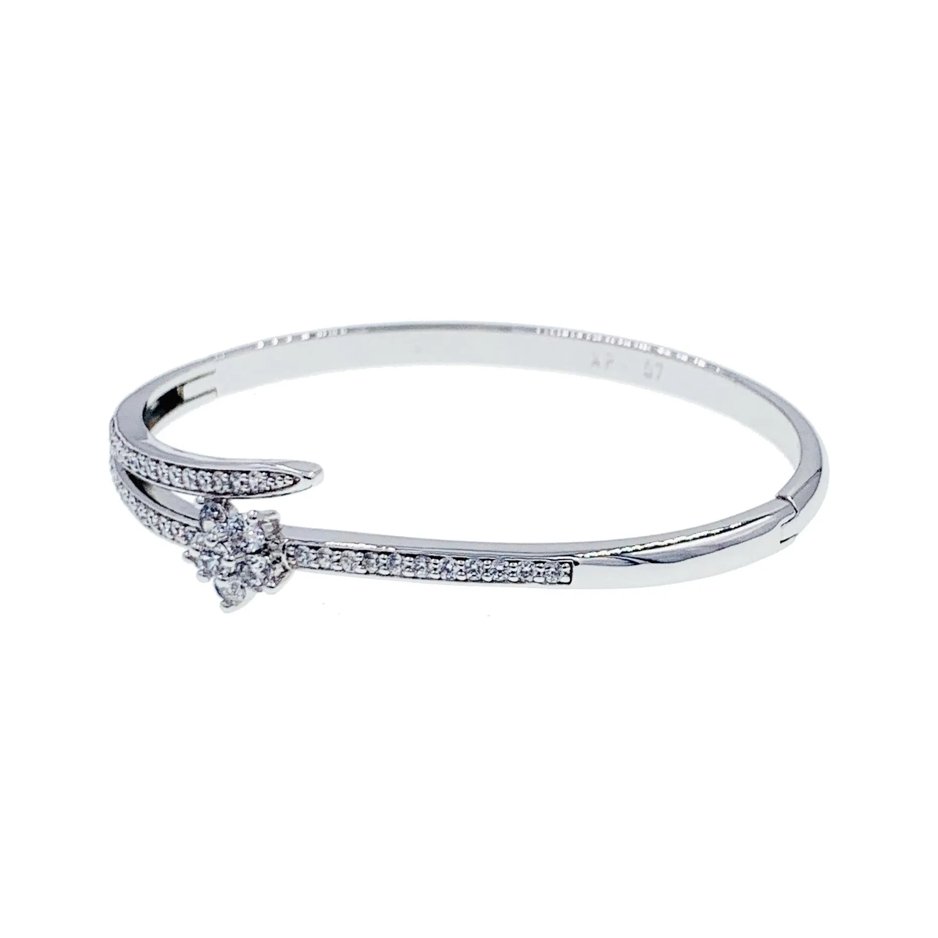 Paola Flower Cubic Zirconia Bangle Bracelet Silver