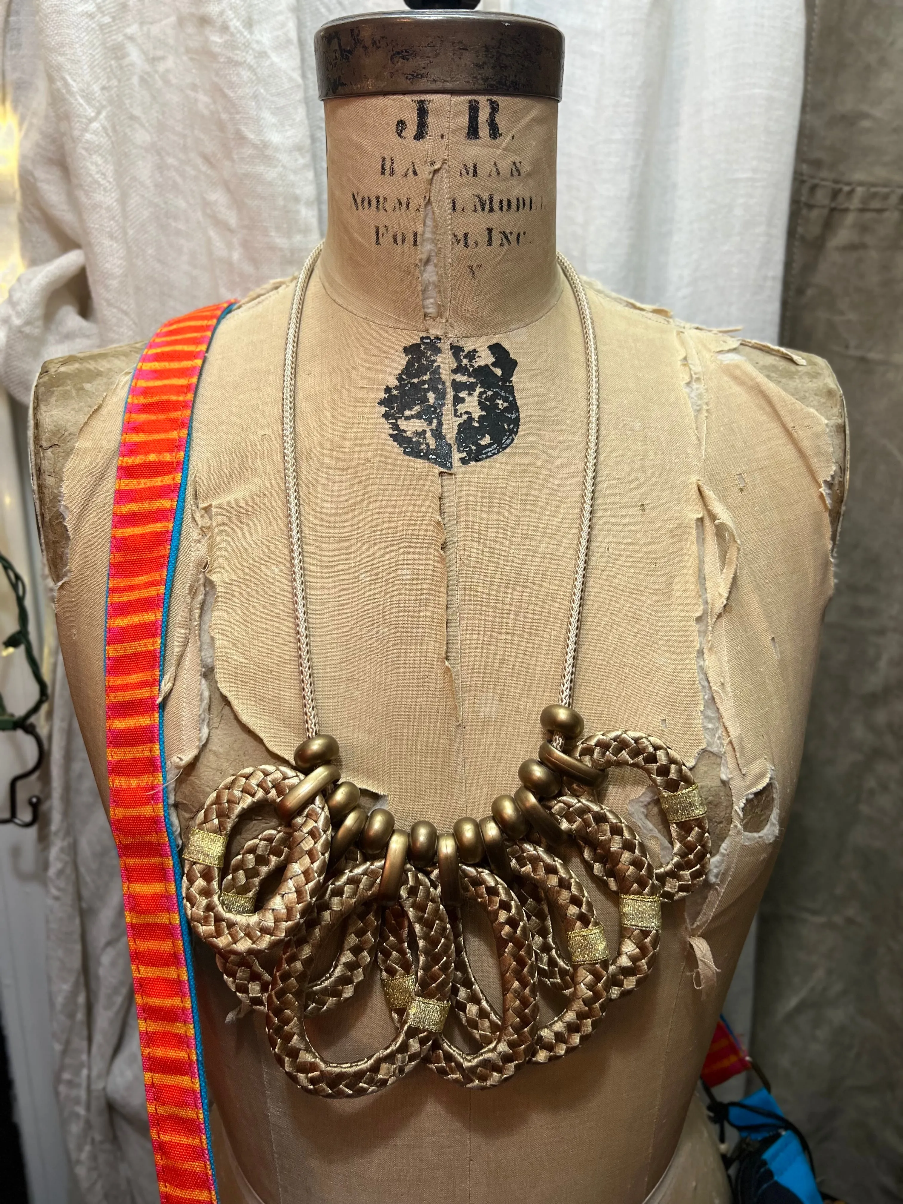 Paper Mache Artdeco Necklace- Gold Rings