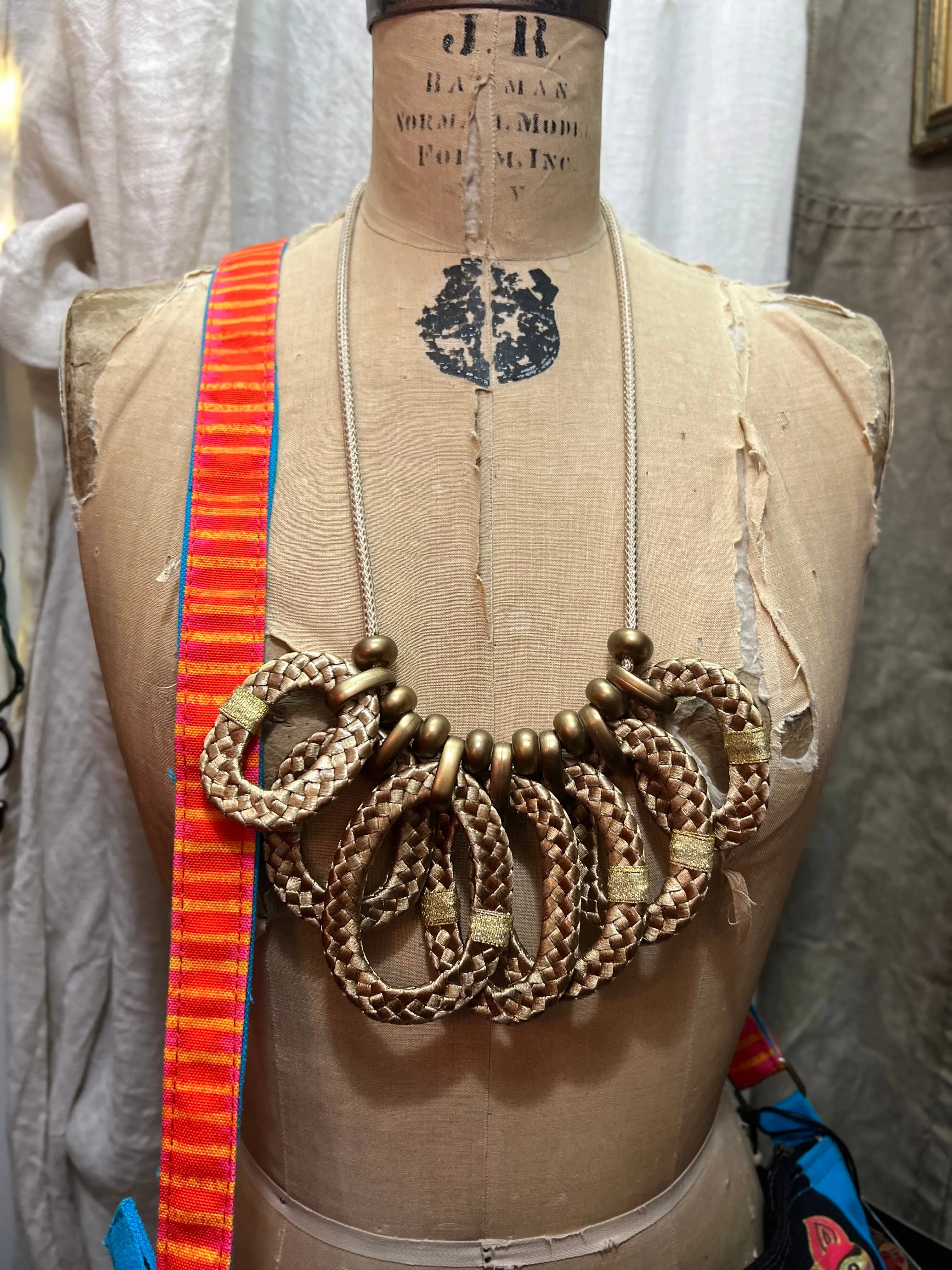 Paper Mache Artdeco Necklace- Gold Rings