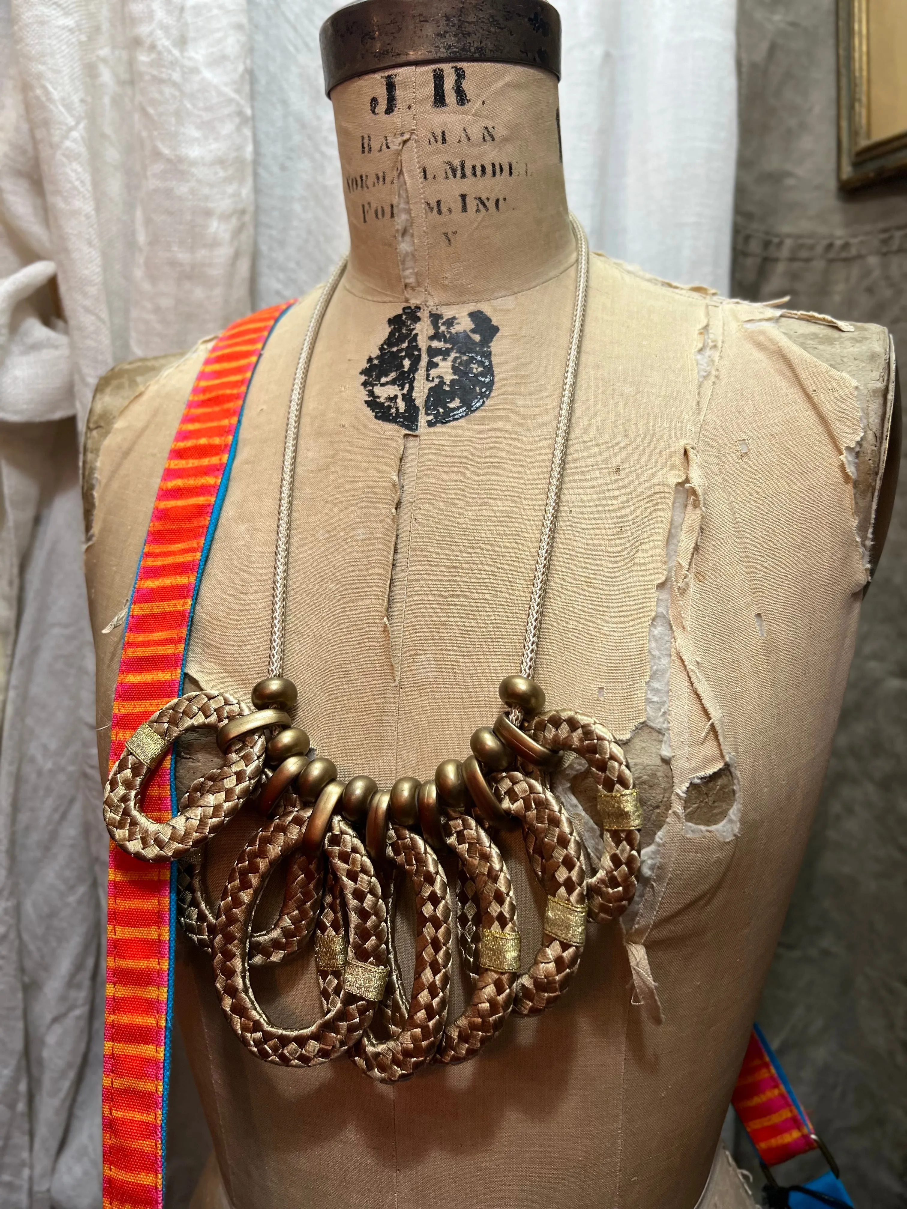 Paper Mache Artdeco Necklace- Gold Rings