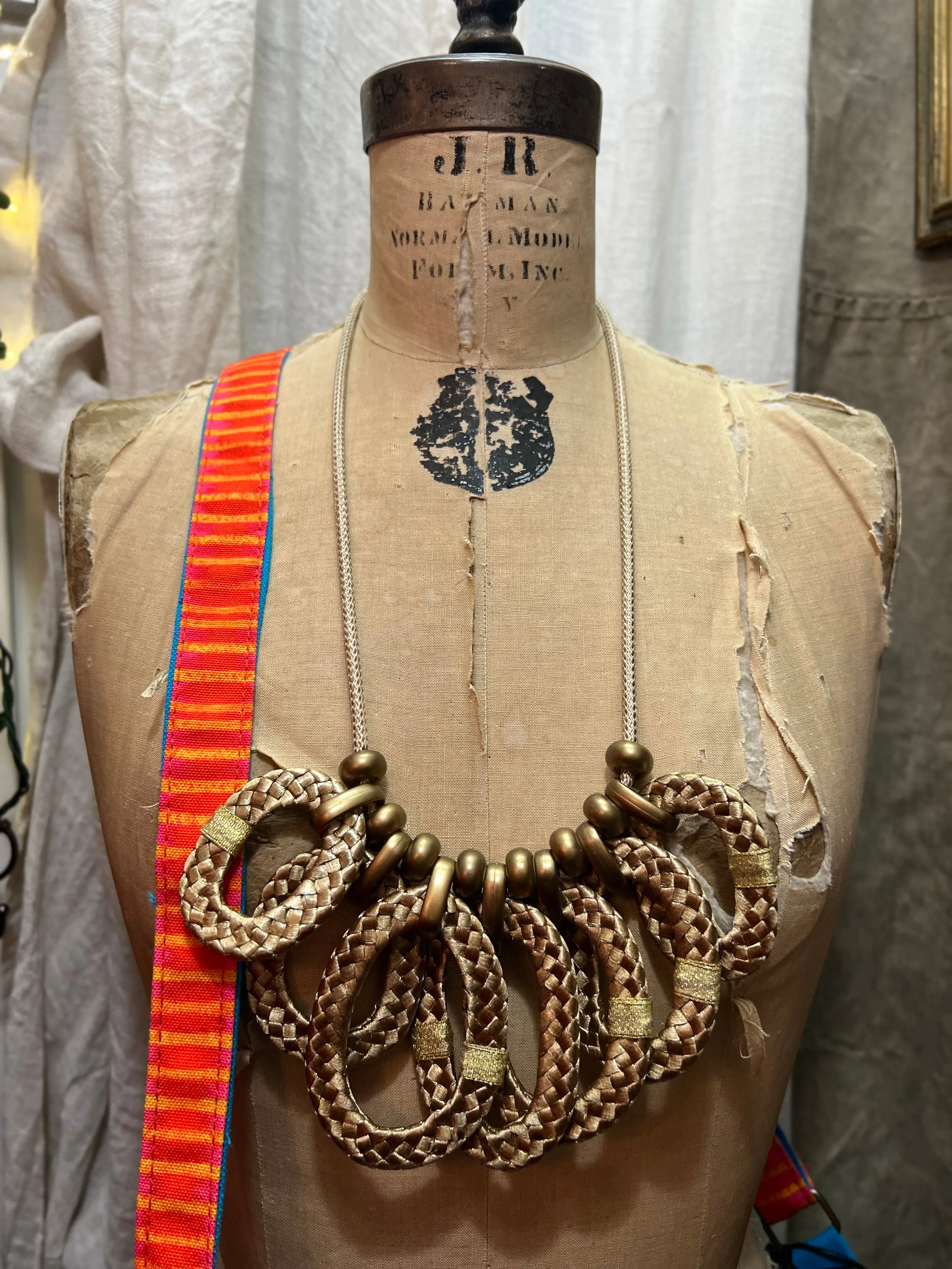 Paper Mache Artdeco Necklace- Gold Rings