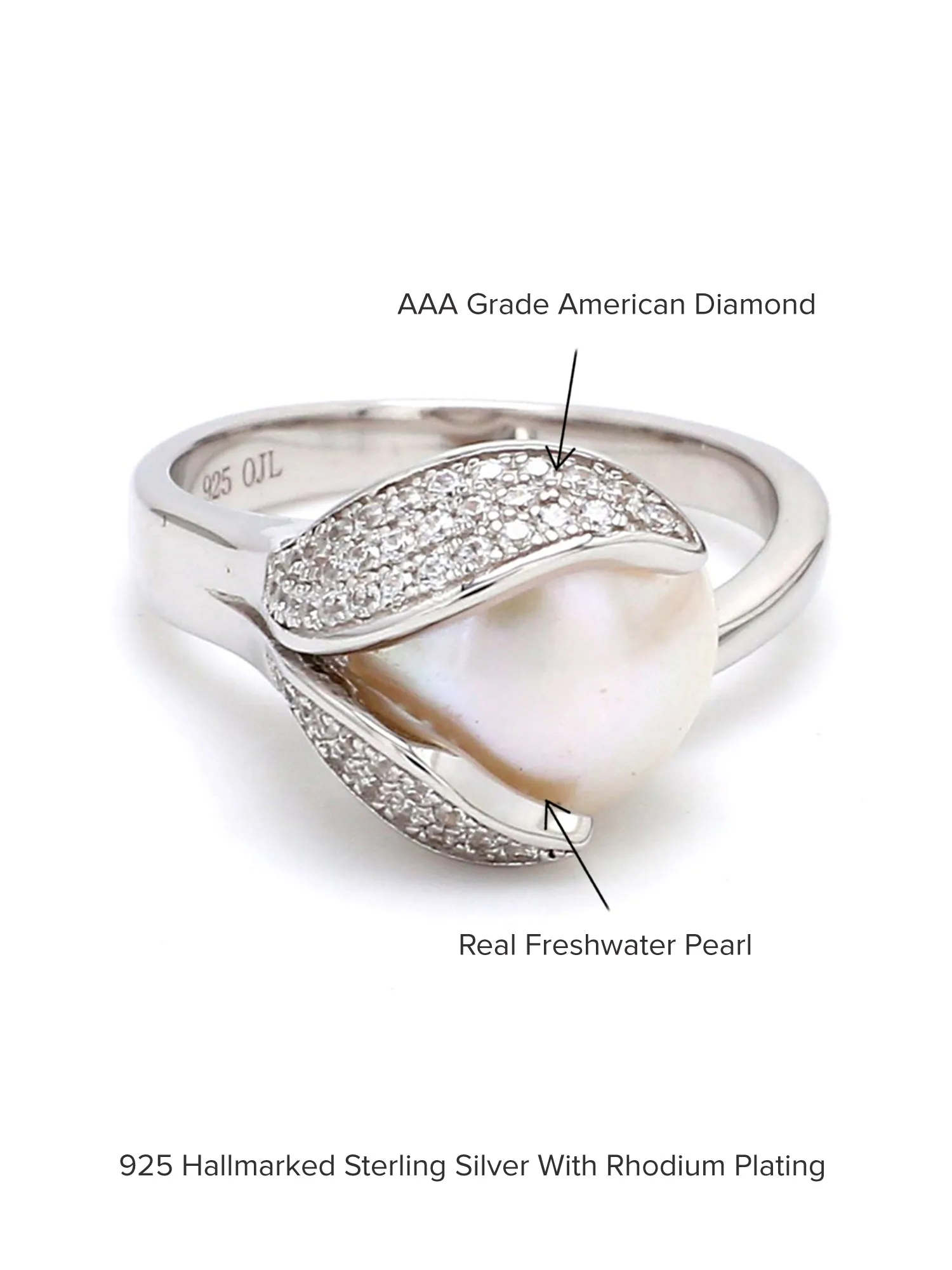 Pearl 925 Sterling Silver Ring In Leaf Design
