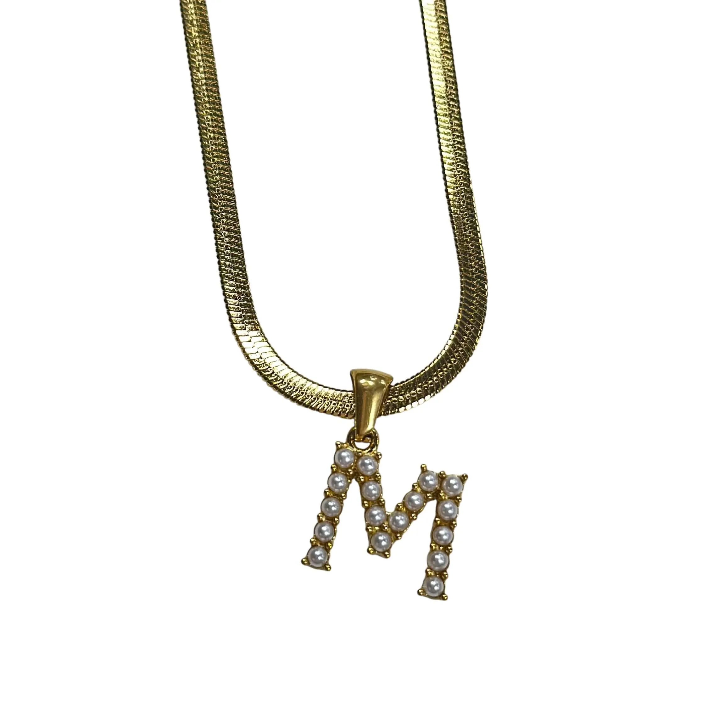 Pearl Letter Herringbone Necklace