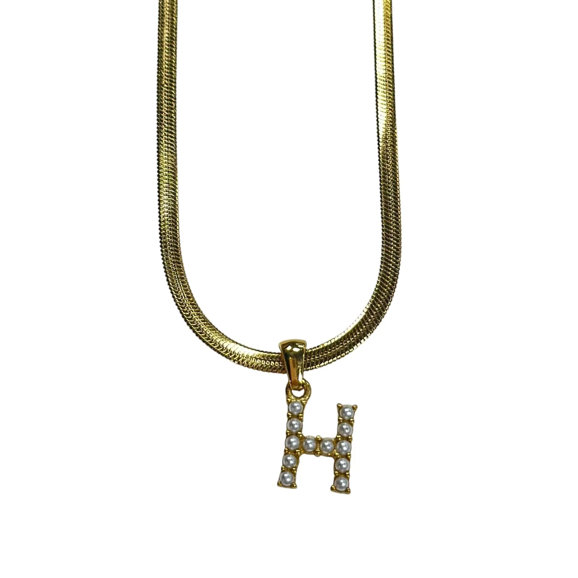 Pearl Letter Herringbone Necklace