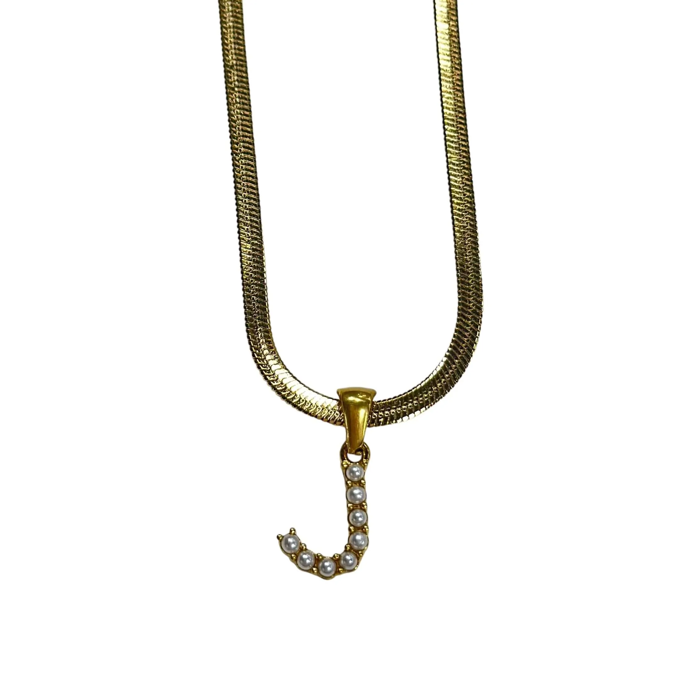 Pearl Letter Herringbone Necklace