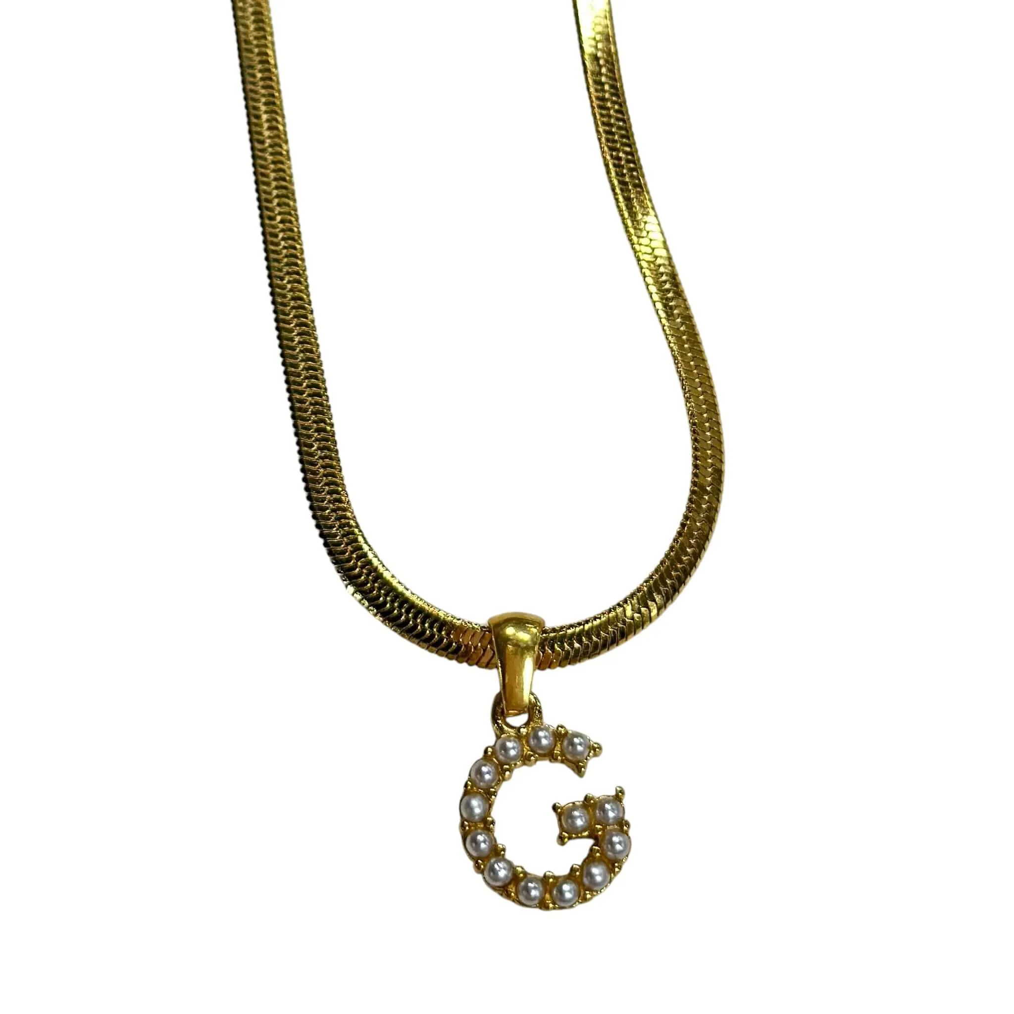 Pearl Letter Herringbone Necklace