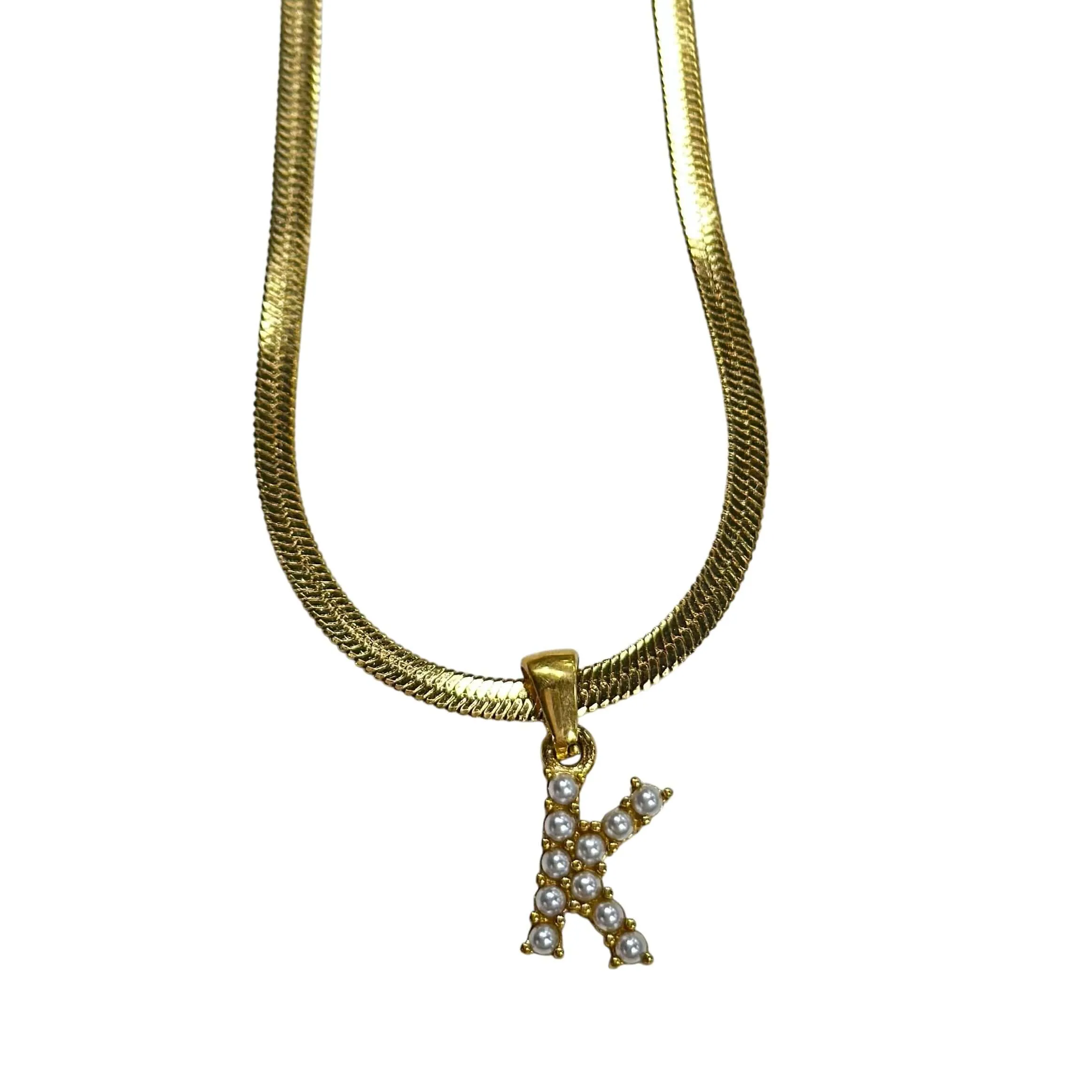 Pearl Letter Herringbone Necklace