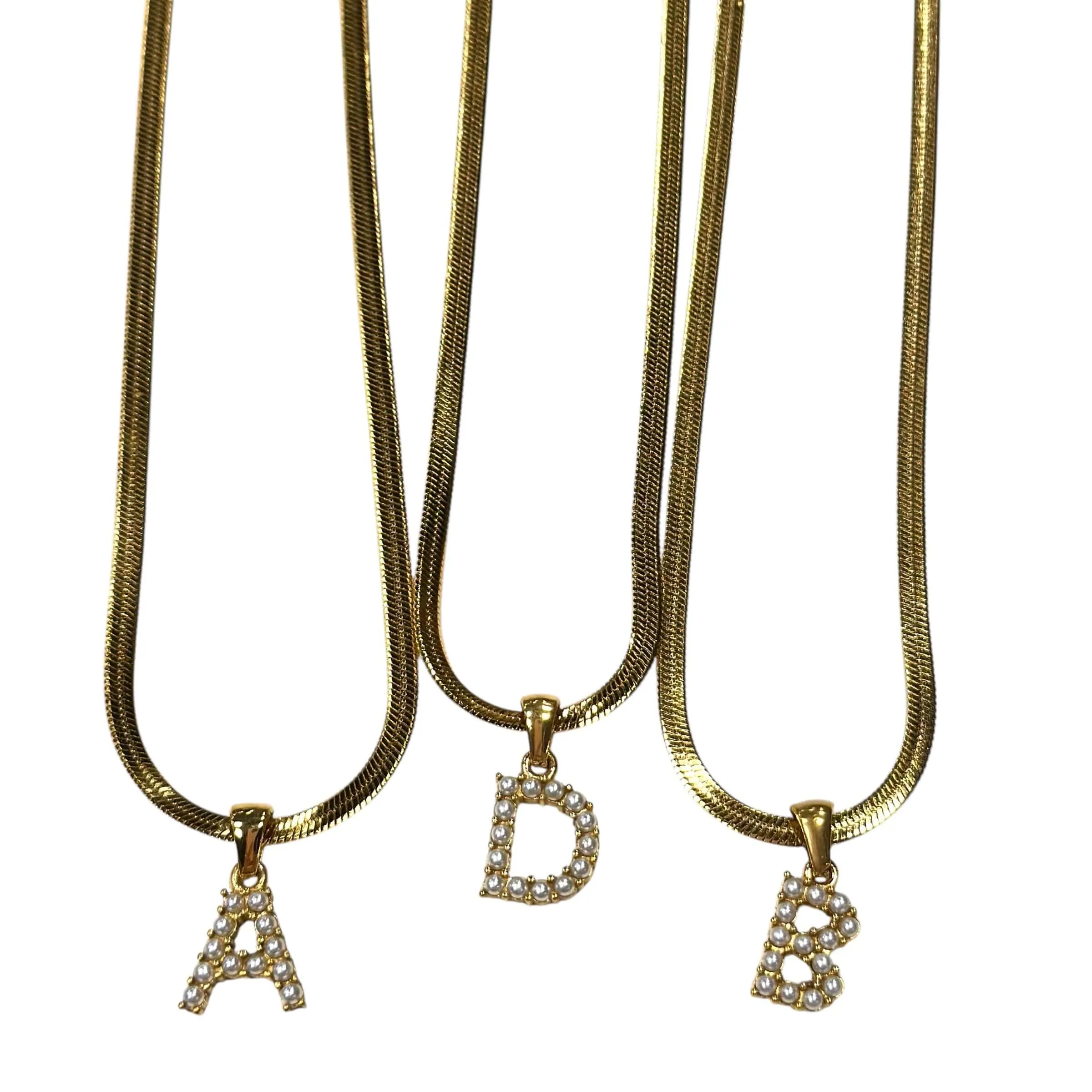 Pearl Letter Herringbone Necklace