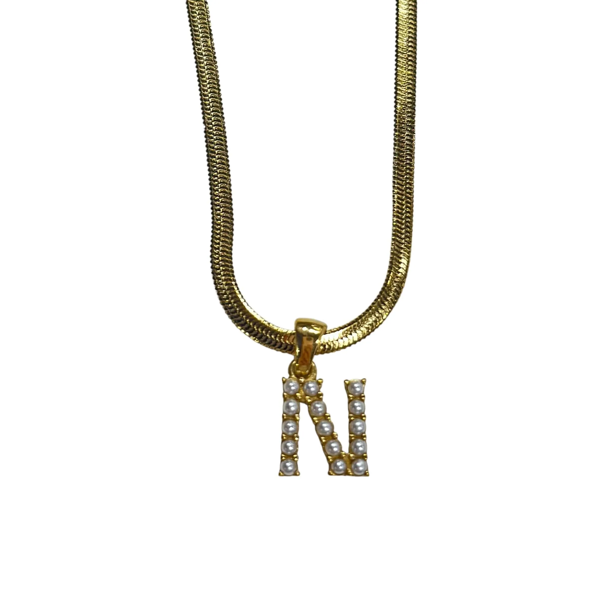 Pearl Letter Herringbone Necklace