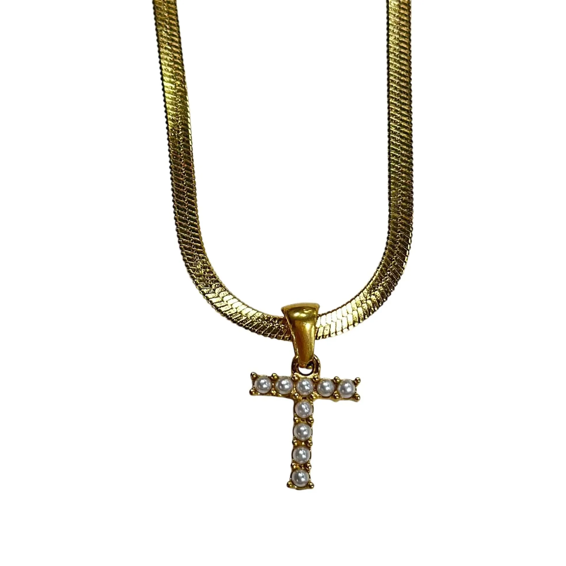 Pearl Letter Herringbone Necklace