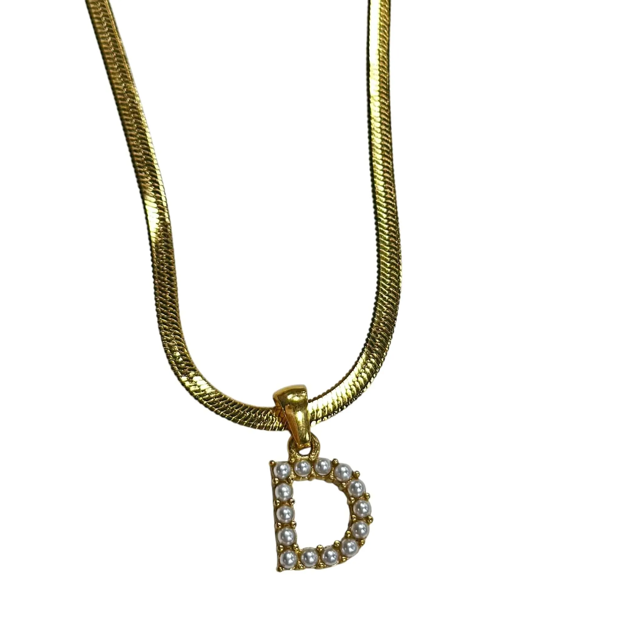 Pearl Letter Herringbone Necklace