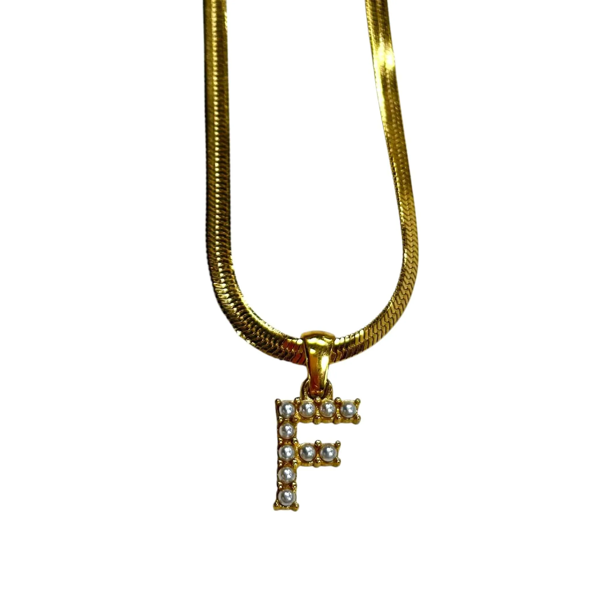 Pearl Letter Herringbone Necklace